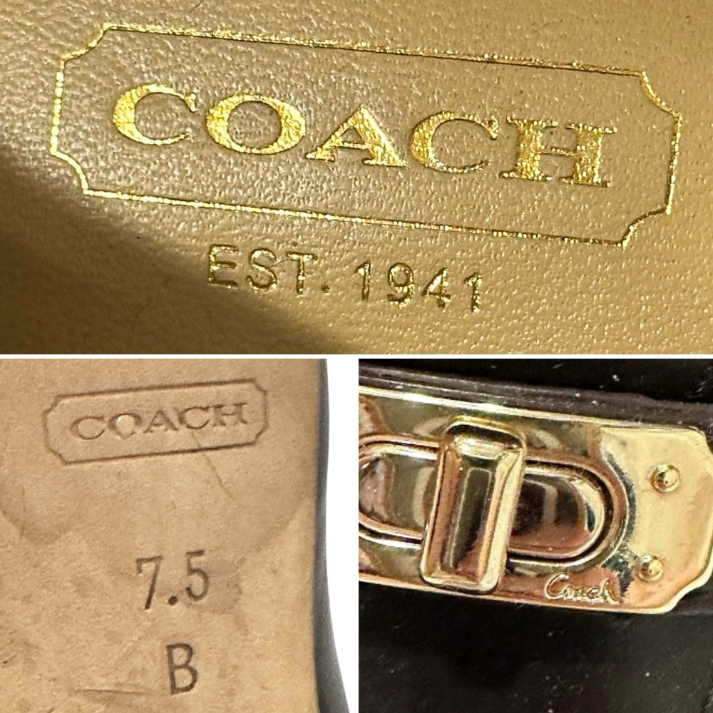 COACH Luisa Dark Brown Gold Logo Toggle Platform Heels Pumps 7.5 - Picture 16 of 16